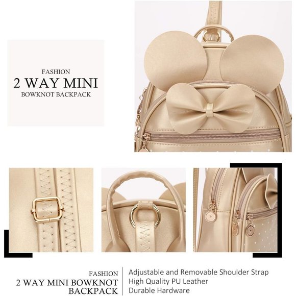 Bowknot Polka Dot Mini Backpack And Convertible Shoulder Bag Purse for Women - Picture 3 of 7